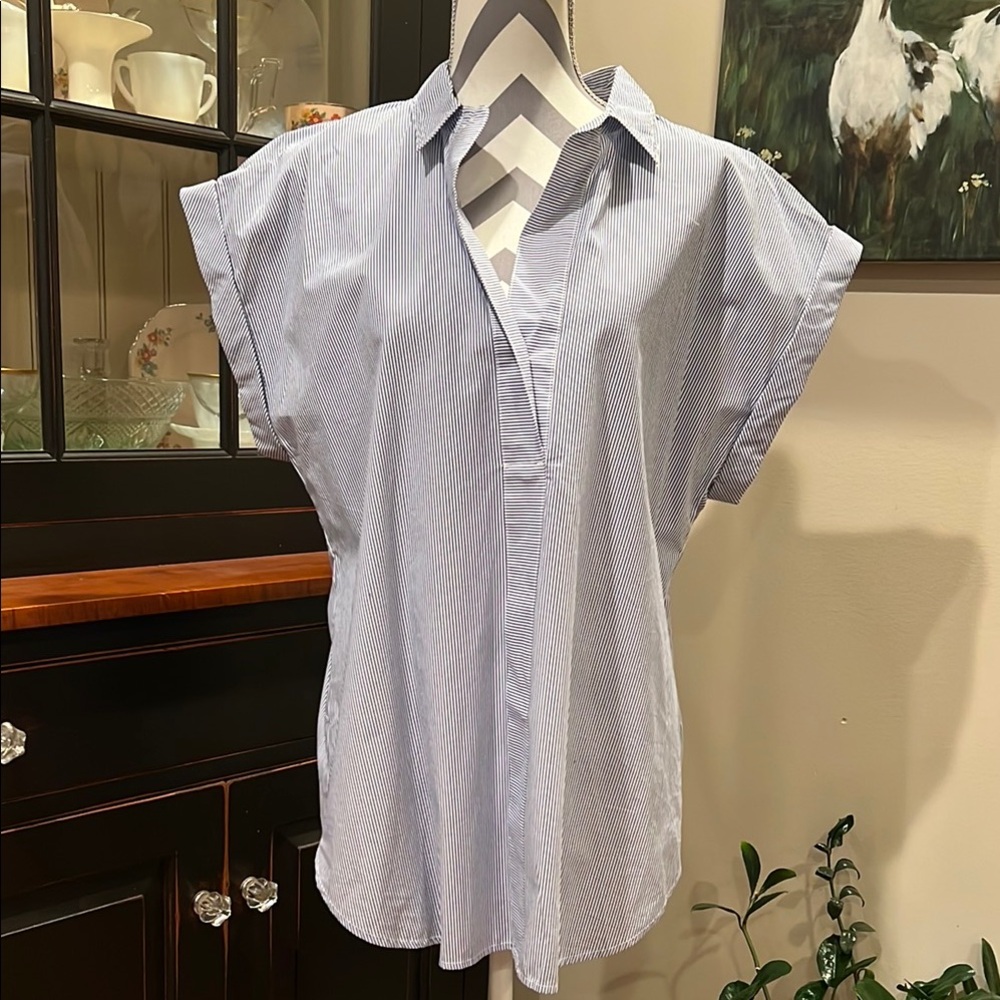 New J.Crew Blue and white Striped Short Sleeve Blouse